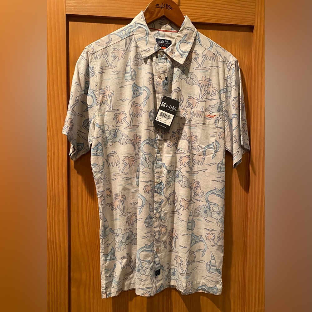 Salt Life Tropical  Print Collared Short Sleeve Shirt NWT Size S